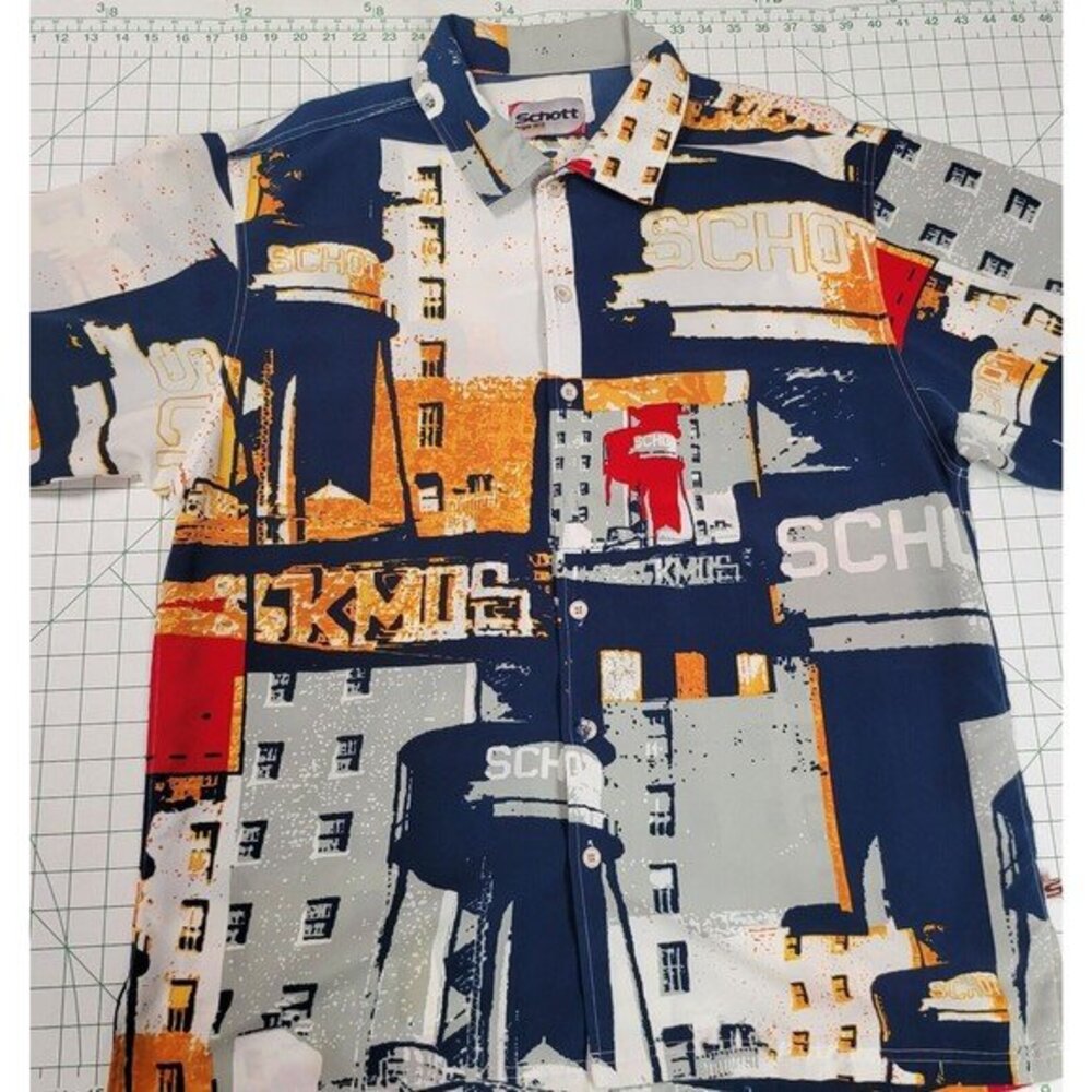 Schott Casual Button-Up Shirt Colorful Graphic Print Size L - Used